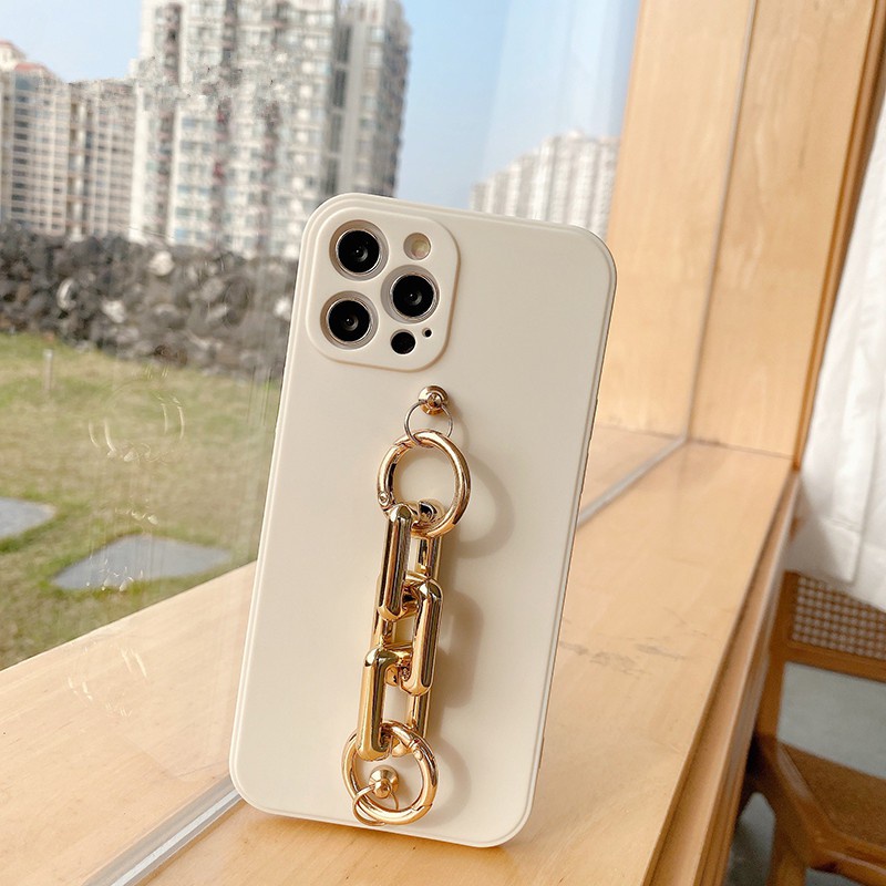 Ốp Điện Thoại Silicon Mềm Có Dây Xích Vàng Cho IPhone 13 12 11 Pro Max XS XR SE2 I7 I8 Plus