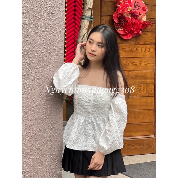 [NEW]ÁO TRỄ VAI CÚC BỌC IN HOA NỔI CHẤT XỐP XINH SANG