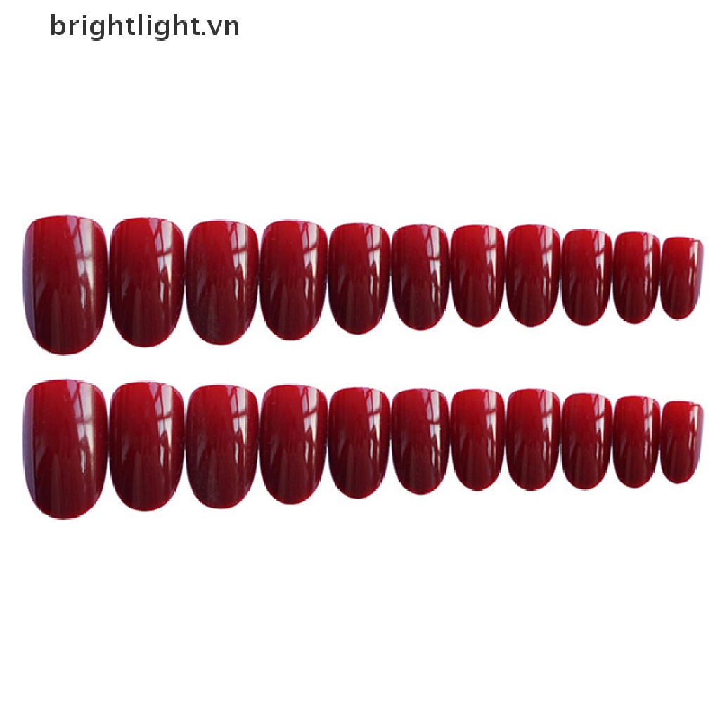 Bộ 24 Móng Tay Giả Đầu Tròn Màu Đỏ Rượu Vang Kèm Keo Dán