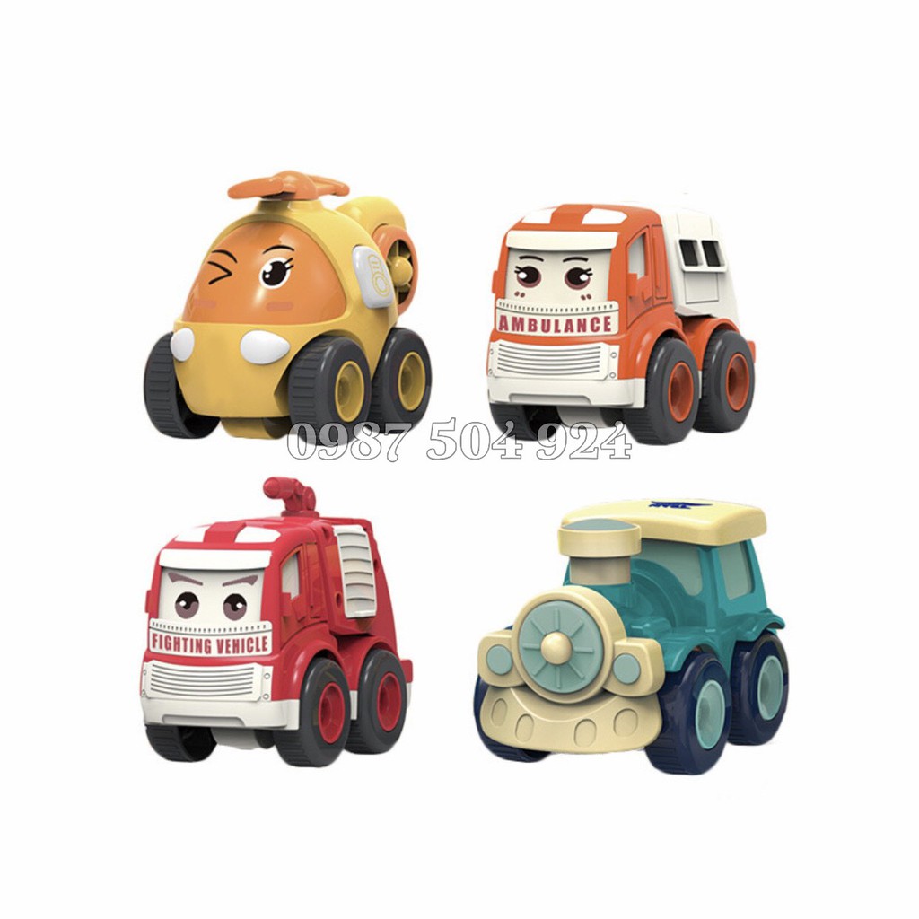 Bộ 4 Xe Poly Chạy Đà Chất Liệu Nhựa ABS Cao Cấp Ô Tô Đồ Chơi Cho Trẻ Em