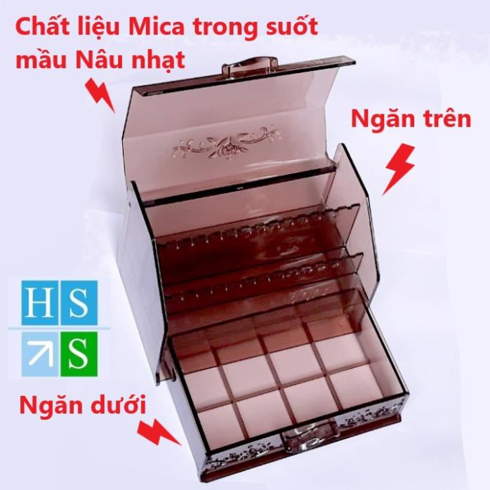 Kệ đựng trang sức, mỹ phẩm (Mica nâu nhạt , trong suốt , 2 tầng) Đựng đồ trang điểm thiết kế tuyệt đẹp - HS Shop Thủ Đức