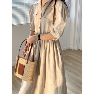 Váy Linen cổ sơ mi