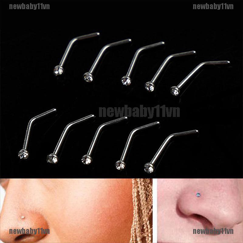 Bộ 10 Khuyên Mũi Thép Không Rỉ Đính Đá Cá Tính