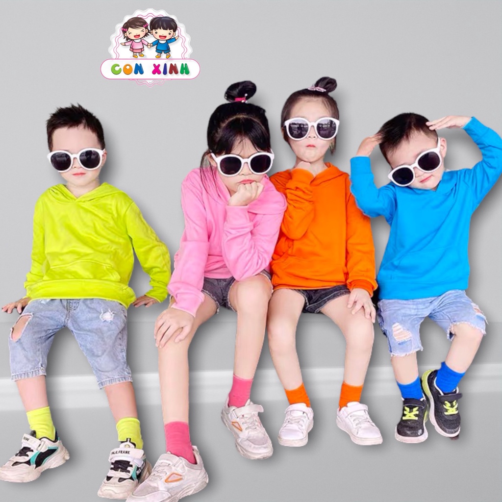 Áo khoác nỉ hoodie trơn trẻ em Con Xinh, thời trang thu đông dành cho bé từ 4 đến 10 tuổi