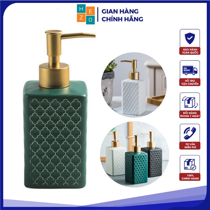 Chai đựng sữa tắm, nước rửa tay chất liệu gốm sứ 360ml có vòi bơm tiện lợi, tiết kiệm