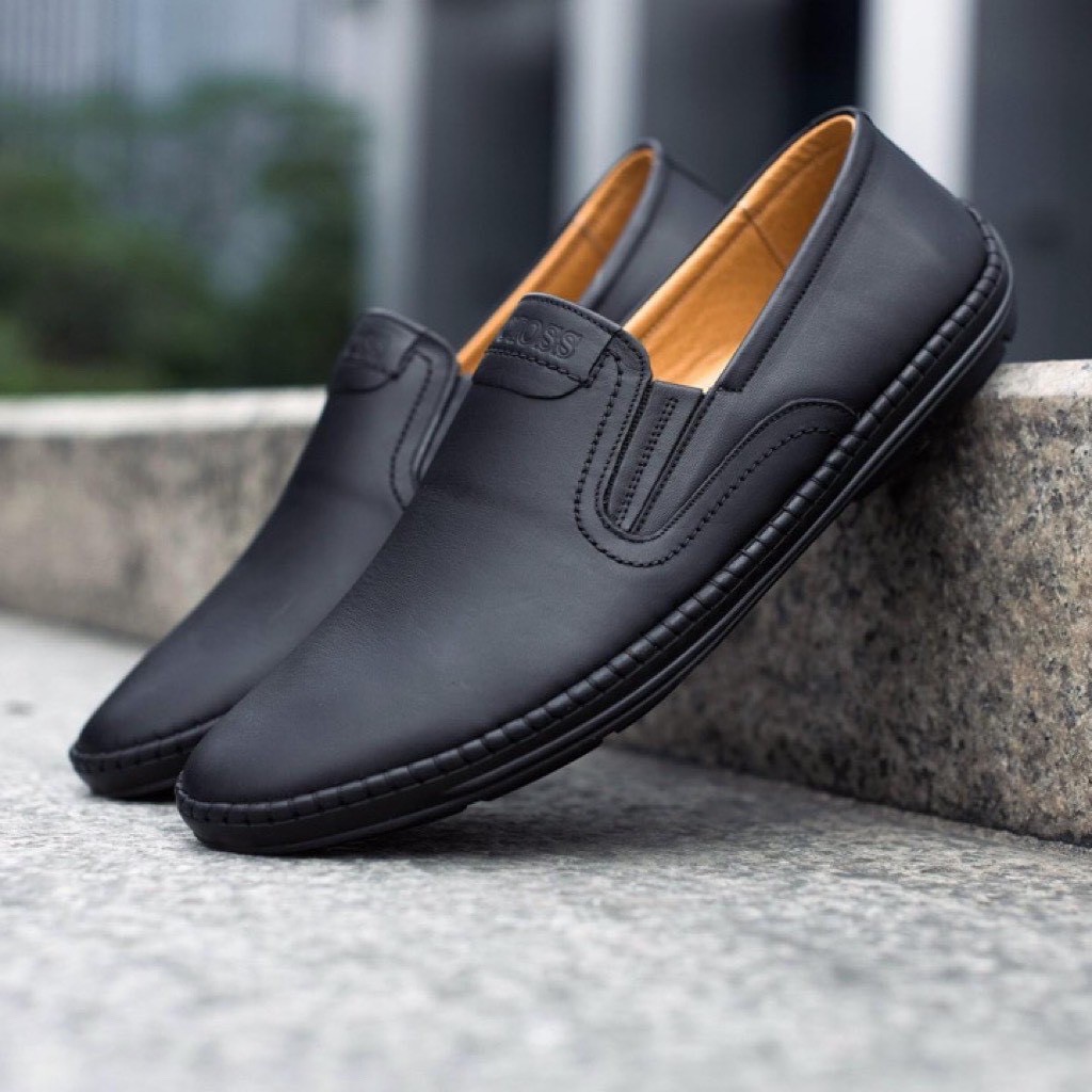 Giày da nam lười cao cấp da bò đế cao su khâu chỉ bảo hành 1 năm HQ112