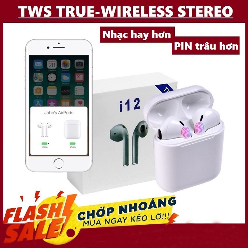 Tai nghe Bluetooth i12 TWS 5.0 tai nghe không dây i12 bản Quốc tế Thời Lương Pin Tốt,Sang Trọng dùng cho IOS Android -QT