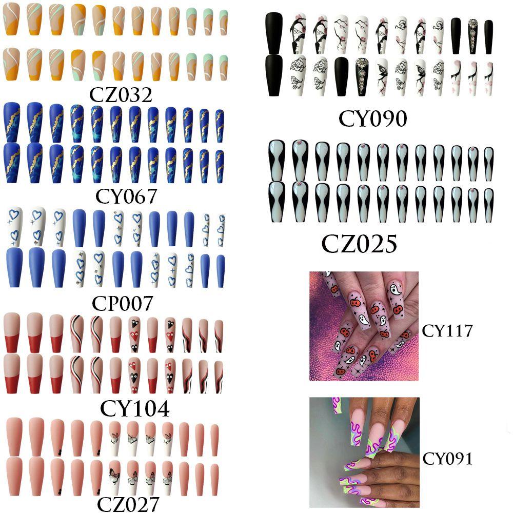 Set 24 Móng Tay Giả Dài Gợn Sóng Nhiều Màu Sắc Có Thể Tháo Rời|Bộ Móng Tay Giả Họa Tiết Bướm Màu Hồng Đen Chống Rò Rỉ