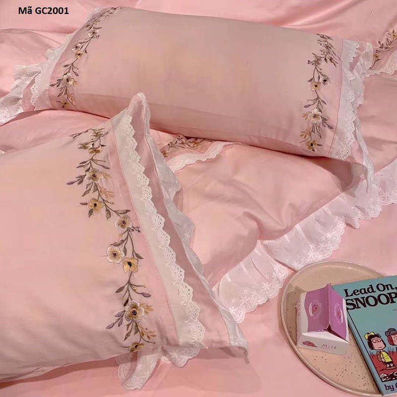 GC2001 -Bộ chăn ga gối chất cotton lụa 4CT cao cấp hàng nhập