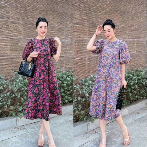 Váy Bầu Mùa Hè Thiết Kế Dáng Suông Dài dambauxinh-YA1795 Chất Lụa Hoa freesize dưới 70kg