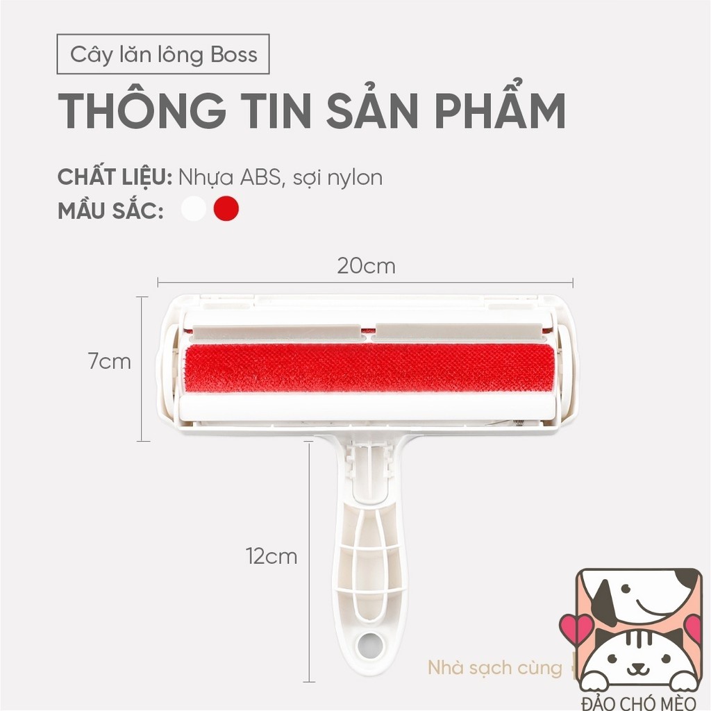 Cây lăn lông tĩnh điện chó mèo - Lăn tĩnh điện hút lông thú cưng làm sạch giường chăn đệm - Đảo Chó Mèo