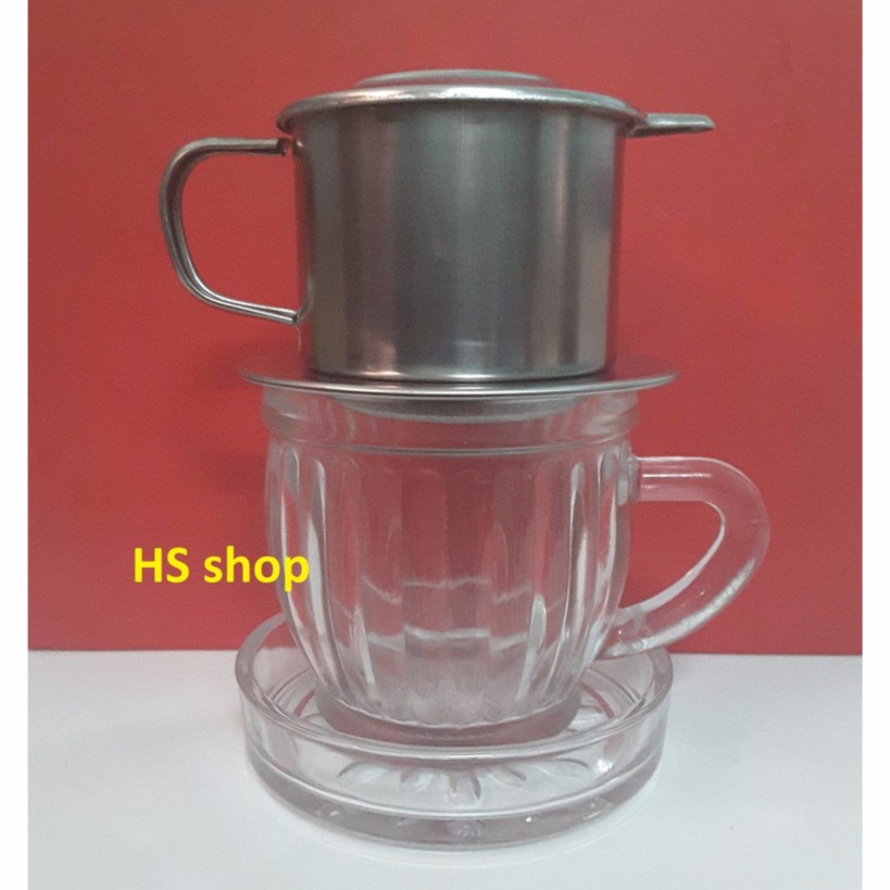 Bộ Phin pha cà phê inox (Cỡ 6) và Ly thủy tinh 175ml kèm đế - NPP HS shop