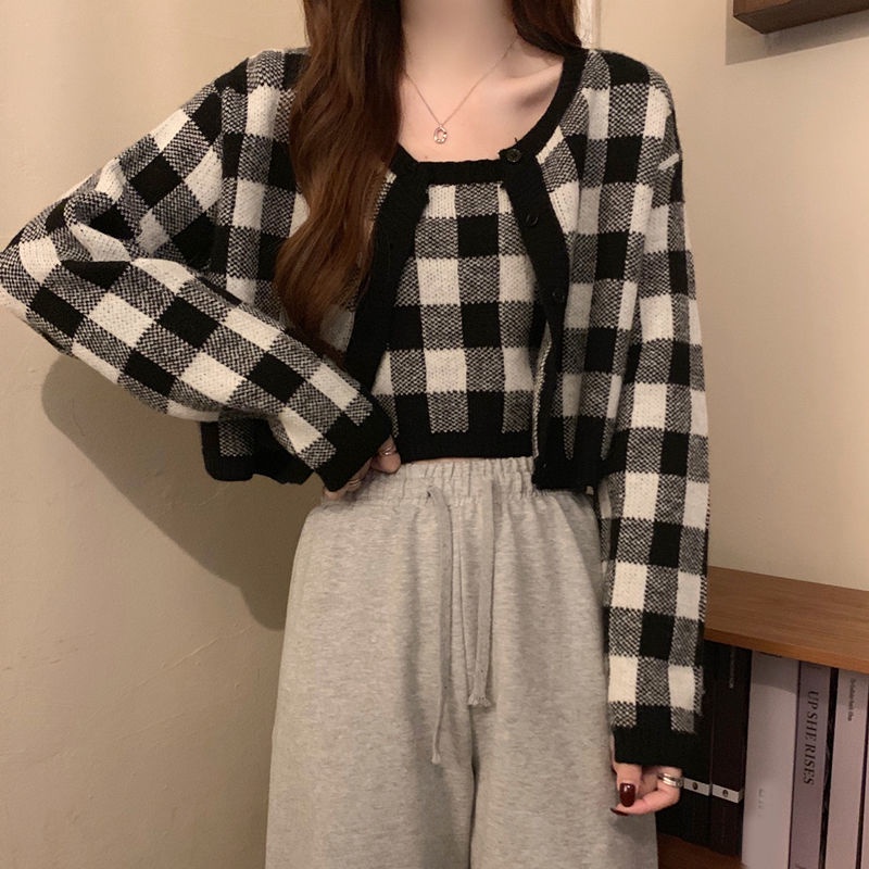 Áo Sweater Dài Tay Phong Cách Hàn Quốc Sành Điệu 206822 Bộ Áo Khoác Không Tay + Áo Xinh Xắn Theo Phong Cách Mùa Thu