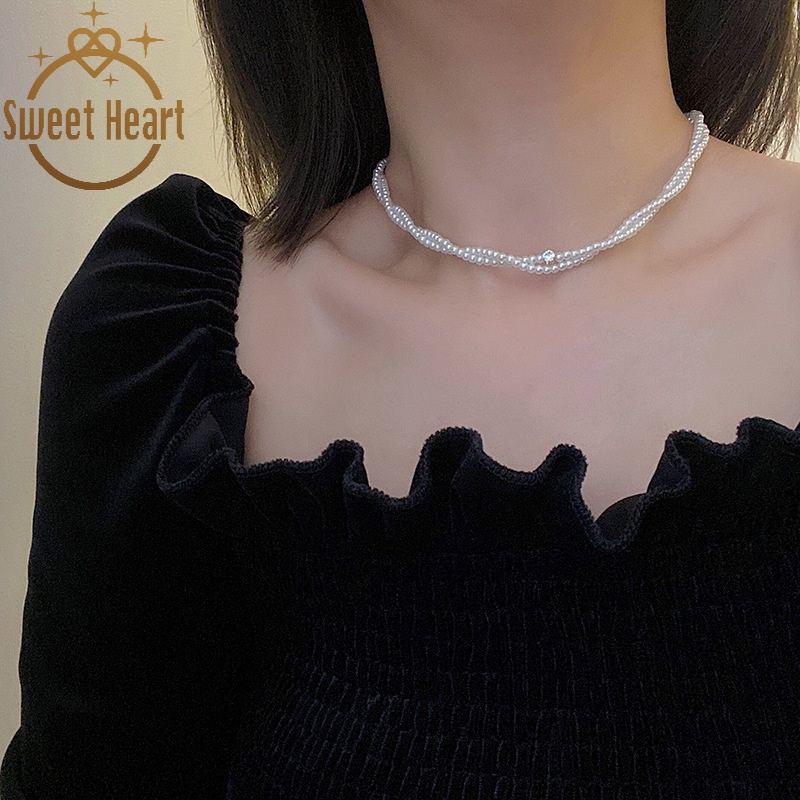 Dây Chuyền Hai Lớp Mặt Trái Tim Đính Đá Và Ngọc Trai Sang Trọng Cho Nữ