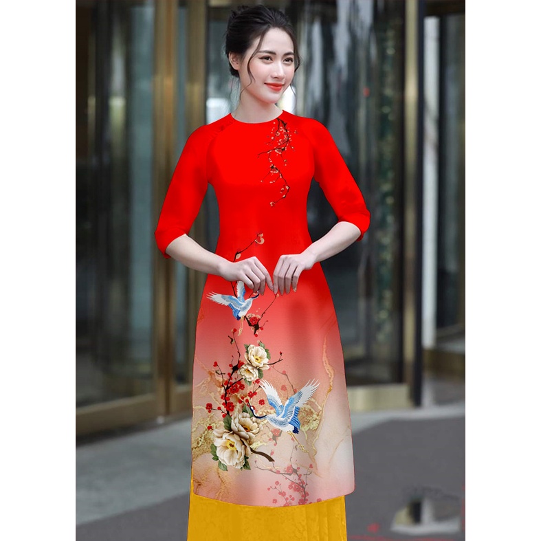 Áo dai cách tân in hình chim hạt-AD06 (áo lẻ)