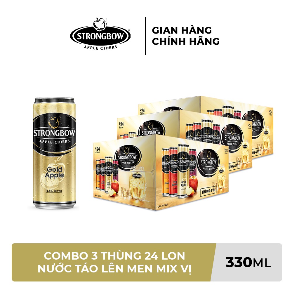 GIAO NHANH HCM - Combo 3 Thùng 24 lon nước táo lên men Strongbow Mix vị 330ml/lon