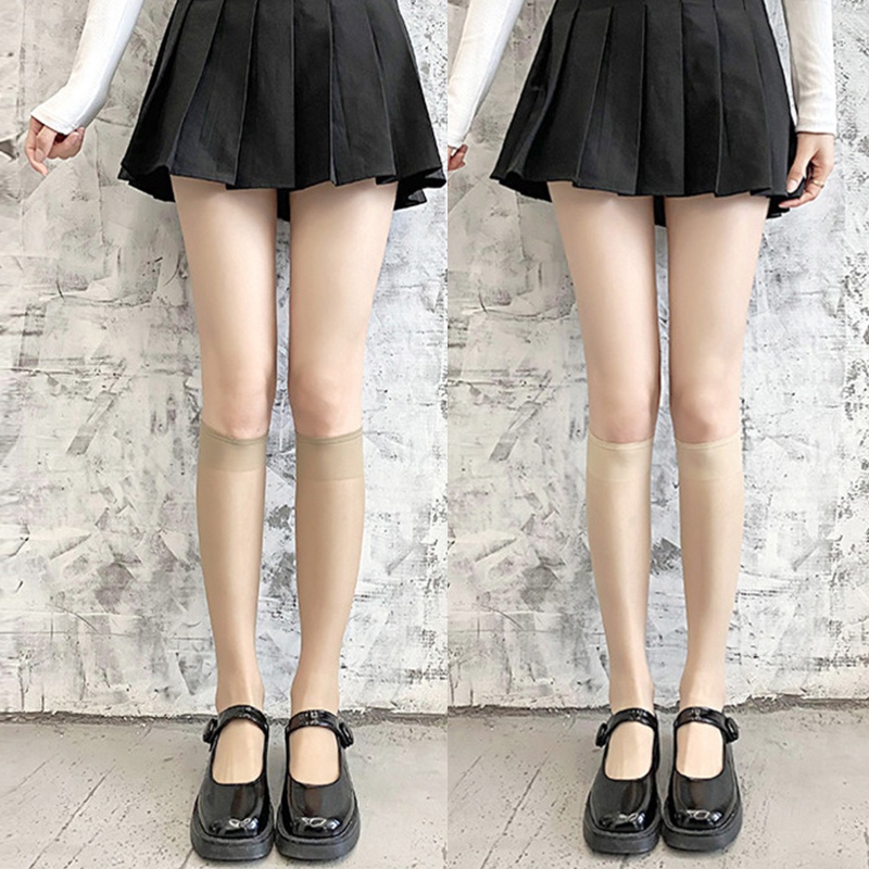 Vớ Lụa Xuyên Thấu Cao Qua Gối Chống Trượt Siêu Mỏng Màu Trơn Thoáng Khí