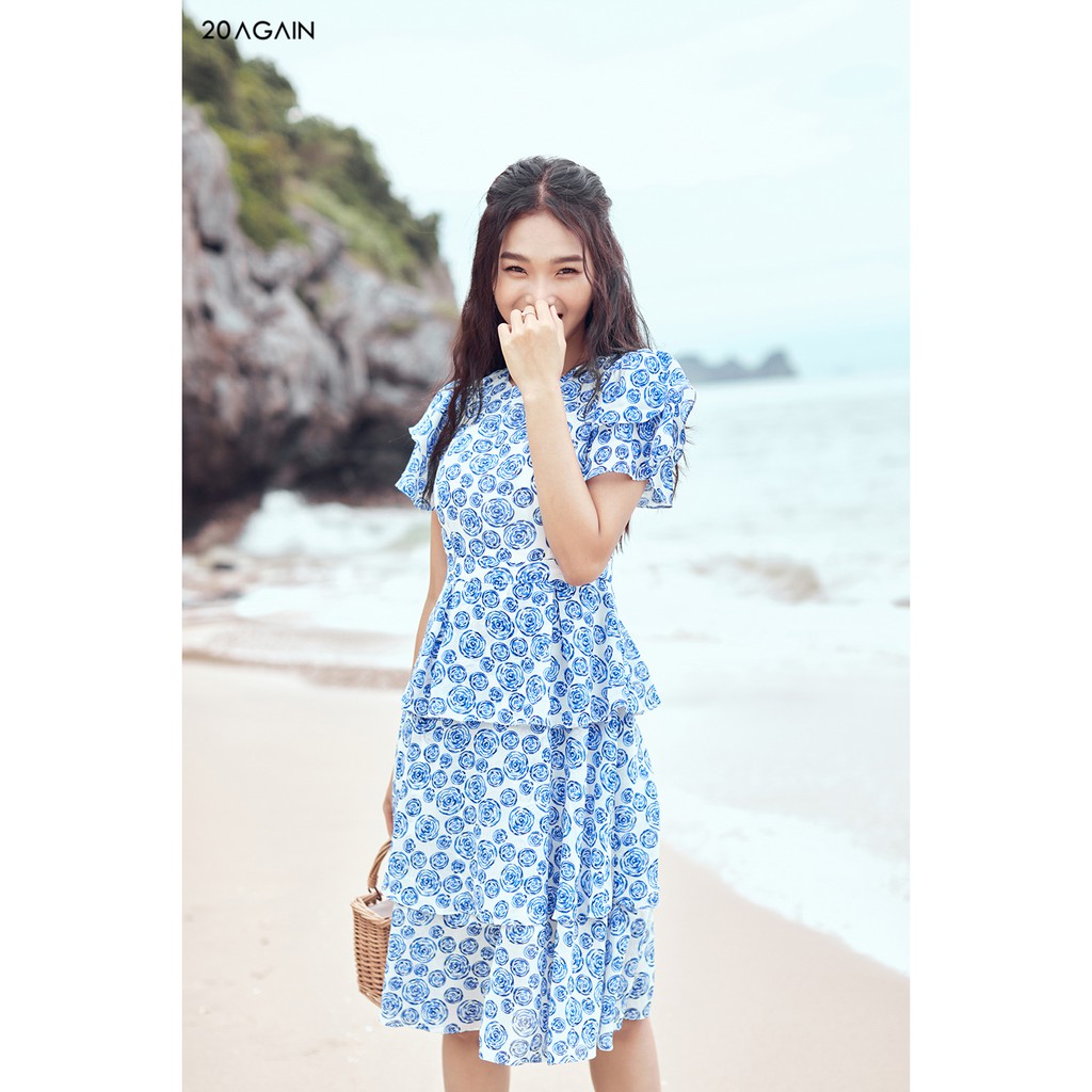 [Mã WABR0101 giảm 10% đơn 99K] Đầm xòe hoa hồng 20AGAIN sang trọng thanh lịch DEC0100