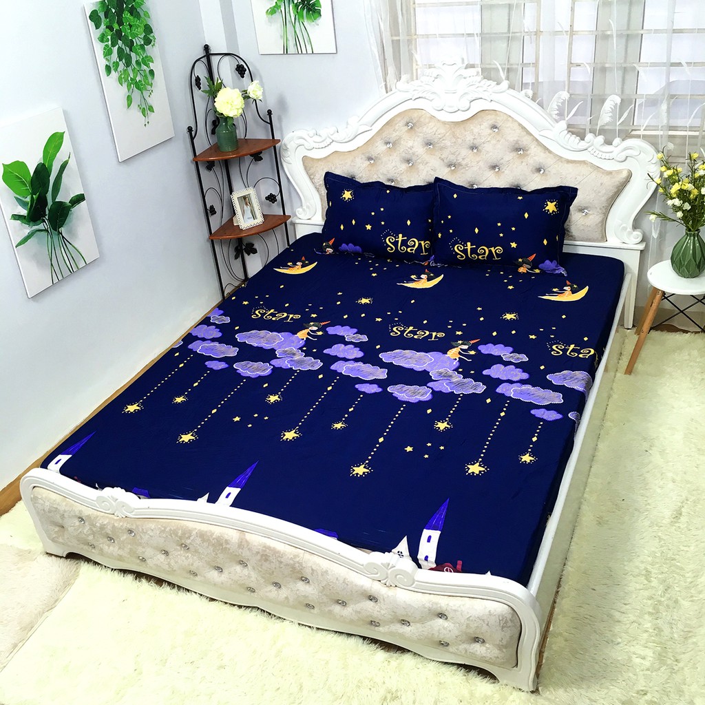 Bộ Ga Gối Cotton Poly Mẫu SAO STAR Cho Bé yêu Bạn Gái Mông Mơ Lãng Mạn Tinh Tế