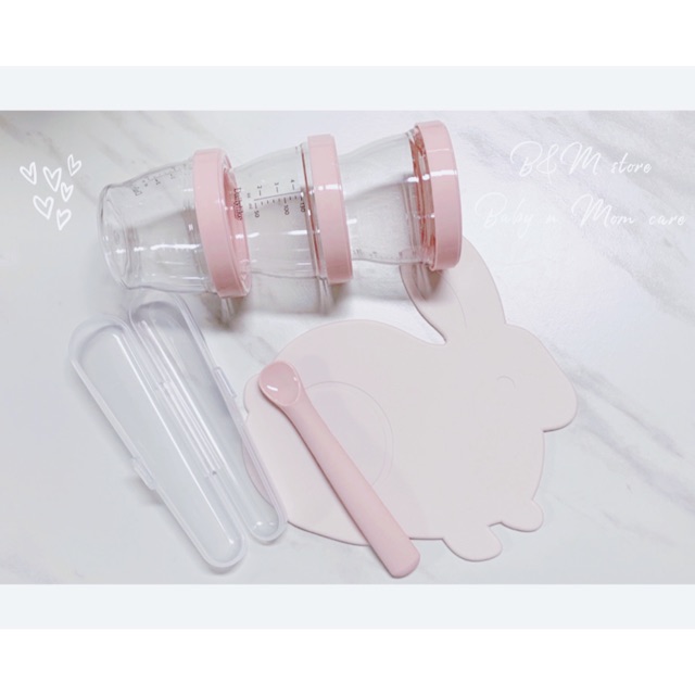 Set ăn dặm silicone Daily like thỏ Hồng Hàn Quốc