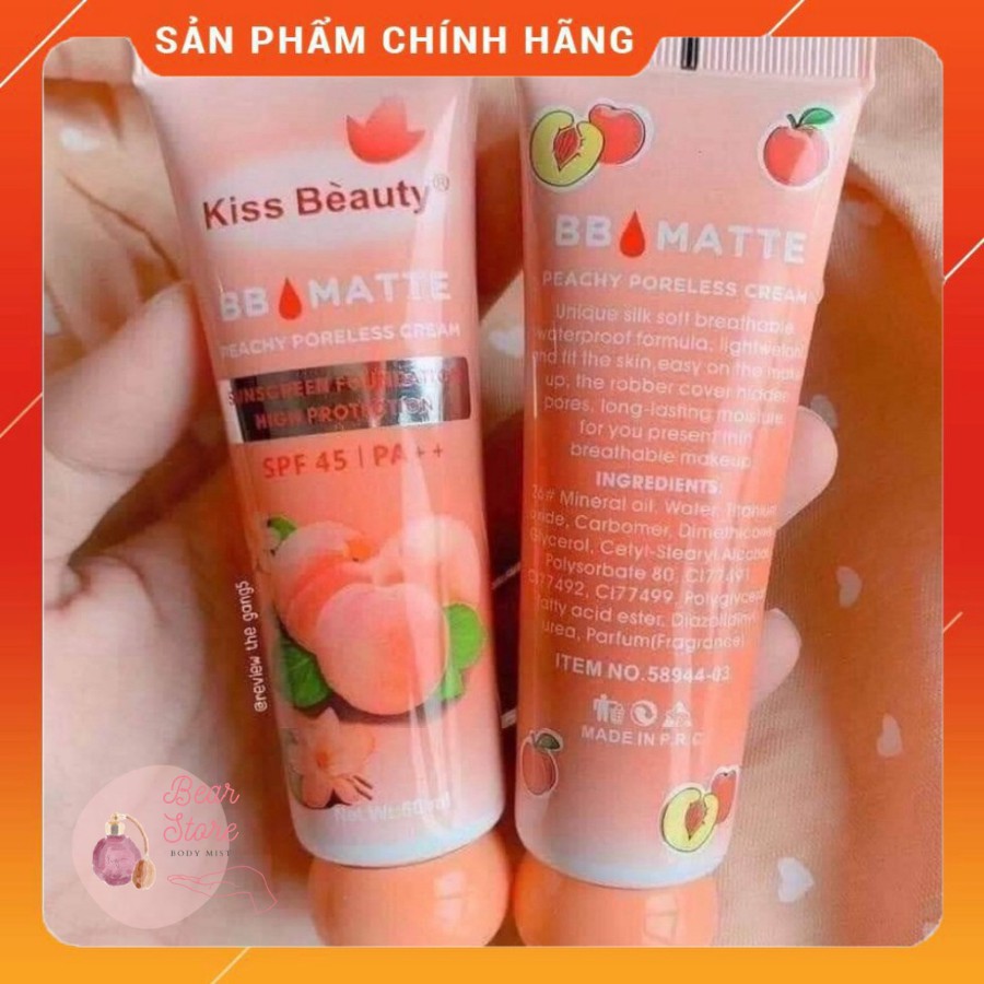 Kem nền BB Matte Đào Kiss Beauty 2in1 vừa chống nắng vừa che khuyết điểm tiện dụng giá rẻ cho học sinh 50ml