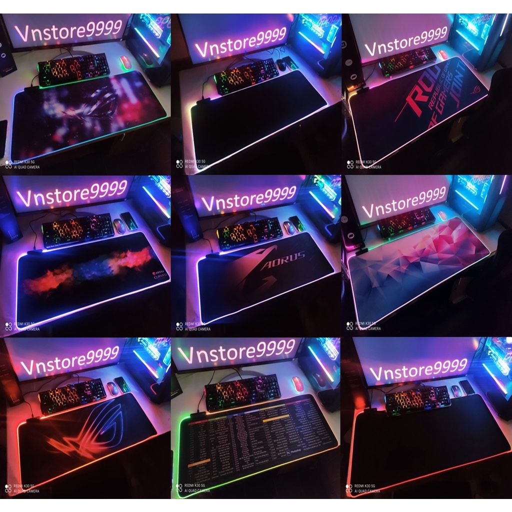 Miếng lót chuột led rgb, pad chuột Asus, Msi, Aorus, phím tắt, nhiều màu sắc siêu bền dày 4mm full box