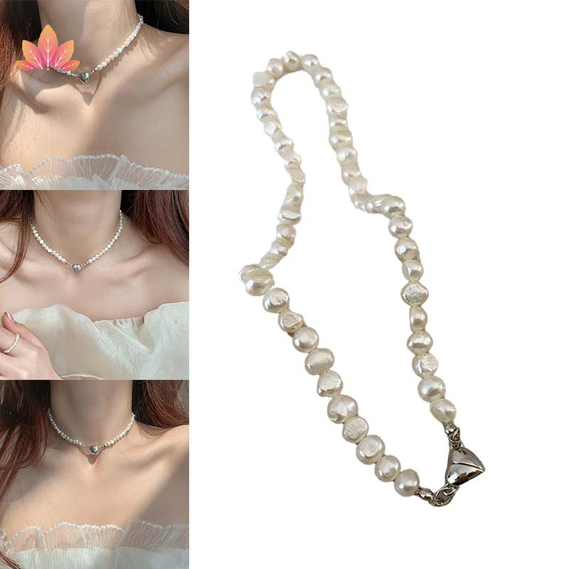 Vòng cổ Mặt Hình Trái Tim Đính Ngọc Trai Nhân Tạo Thời Trang JP5