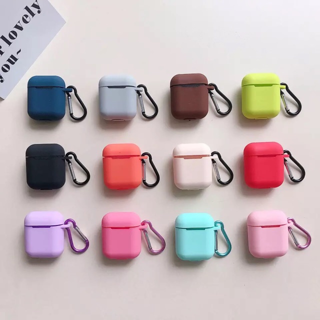 Ốp airpods silicon trơn màu kèm móc treo - tiemcuaan