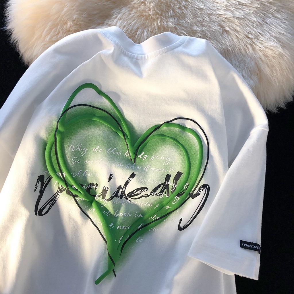 Áo thun nữ ZHELIHANGFEI tay ngắn in họa tiết trái tim thời trang