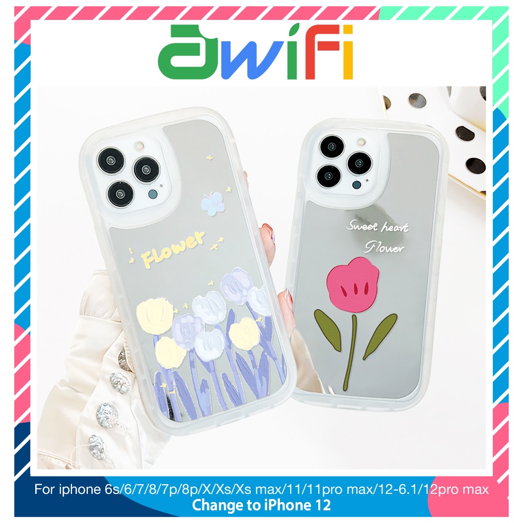 Ốp lưng iphone gương cạnh vuông hoa hồng 6/6plus/7/7plus/8/8plus/x/xs/11/12/13/pro/max/plus/promax-Sale HOT E4-1