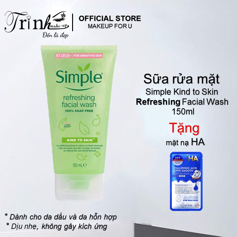 Sửa Rửa Mặt Dịu nhẹ Kind To Skin Simple Refreshing Facial 150ml chính hãng