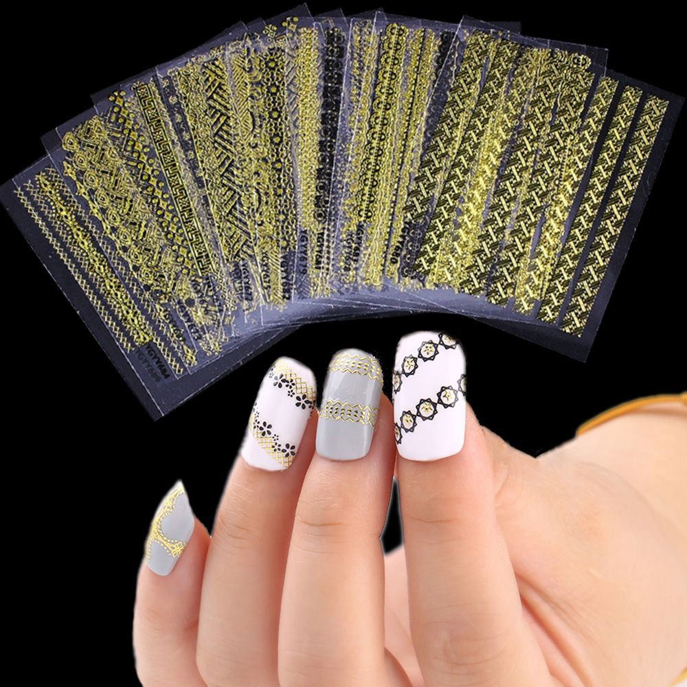 Set 24 Tấm Decal Ánh Vàng 3D Dán Móng Nghệ Thuật