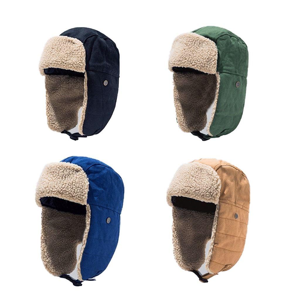 Nón Bomber Vải Bông Dày Dặn Giữ Ấm Tai Bảo Vệ Tai Khi Lái Xe Trượt Tuyết