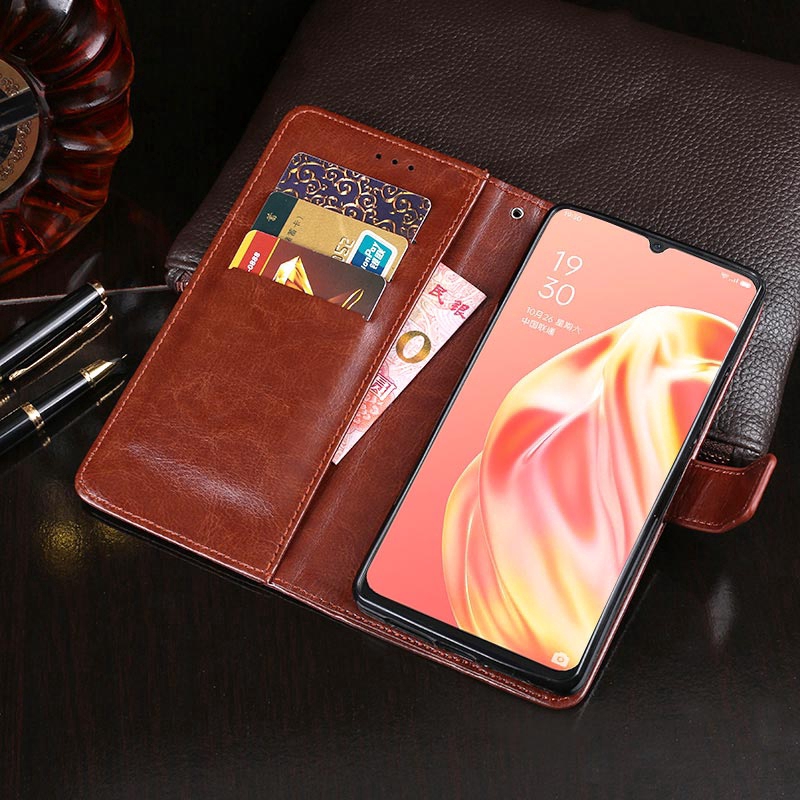 Bao da Pu điện thoại nắp lật mỏng nam châm kiểu ví có thể làm giá đỡ cho OPPO A91