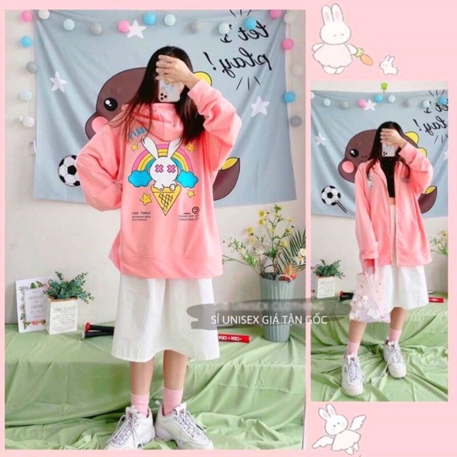 Áo khoác nam nữ nỉ ngoại dây kéo in thỏ Raabbbit | BigBuy360 - bigbuy360.vn