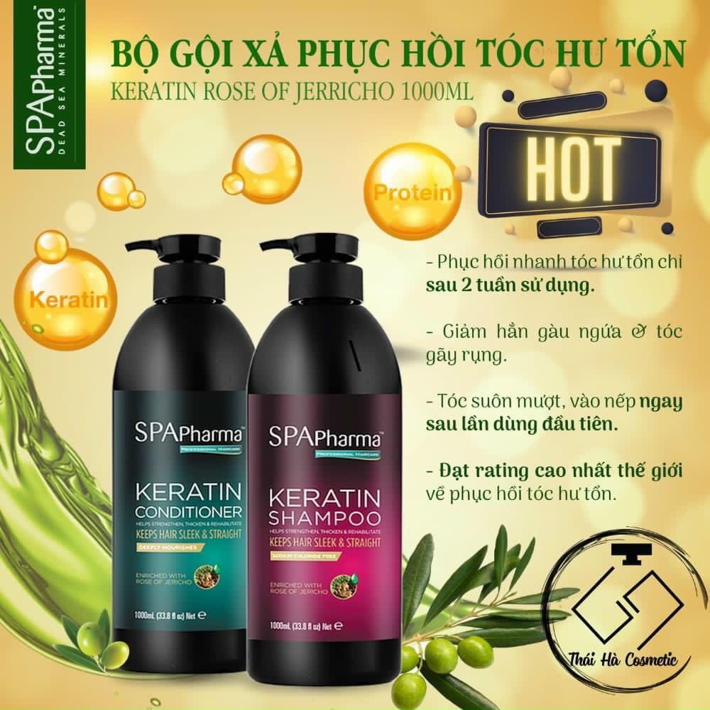 Cặp dầu gội xả chăm sóc tóc Keratin SPA Pharma chiết xuất hoa hồng Jericho -  Enriched With Rose Of Jericho 1000ml