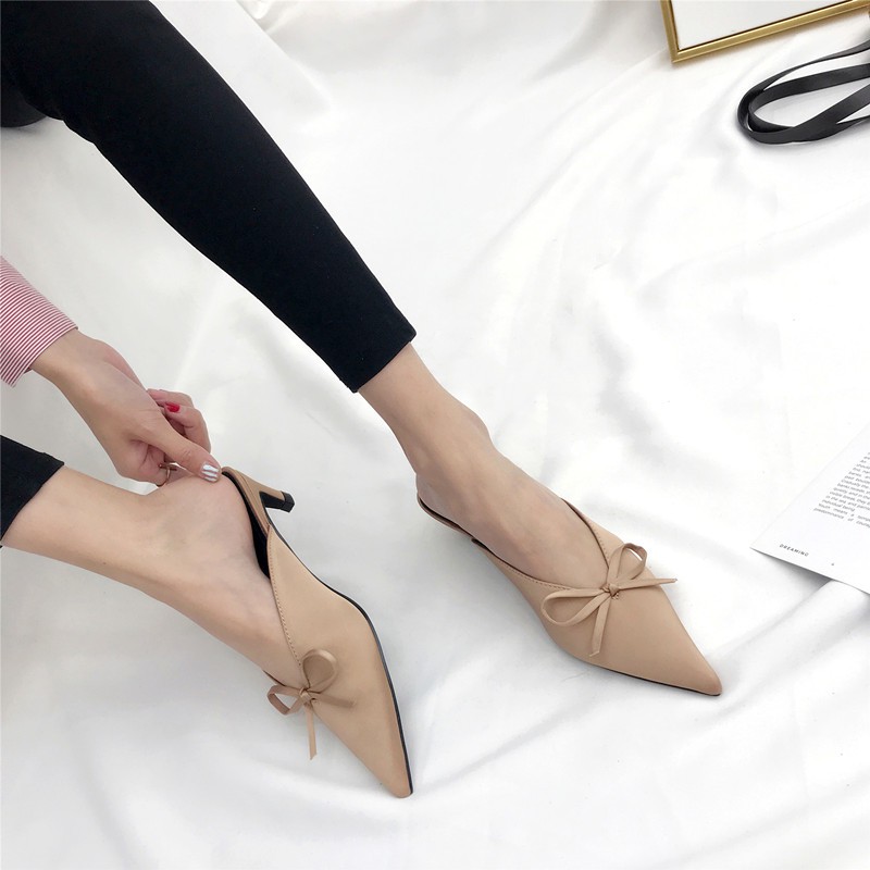 Sục nữ cao gót mũi nhọn chất lụa phi bóng cao 5cm