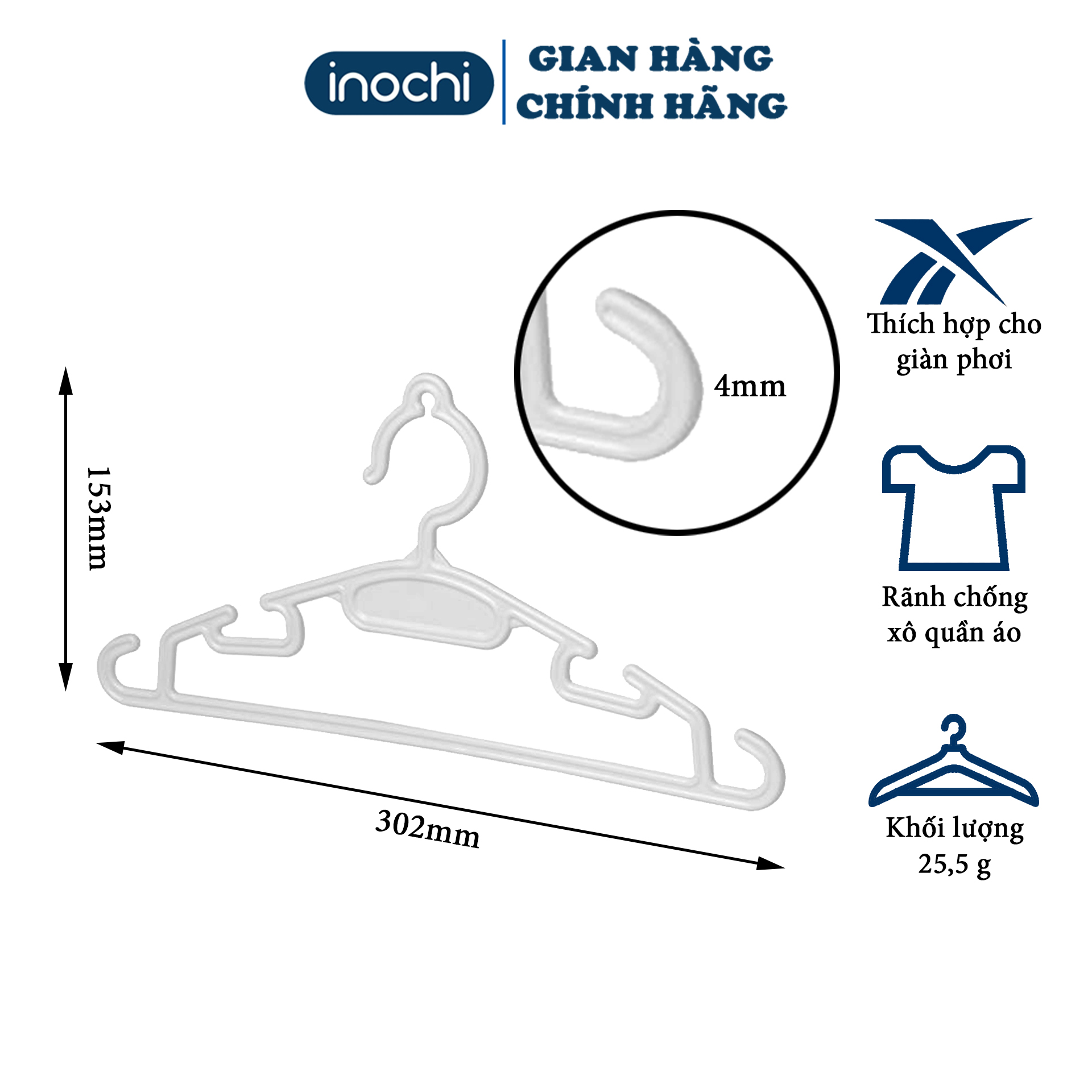 [SET 10] Móc Áo quần áo mỏng - Mắc quần áo - móc mini - móc treo quần áo - móc phơi đồ - móc Trẻ Em - Hara 185 INOCHI