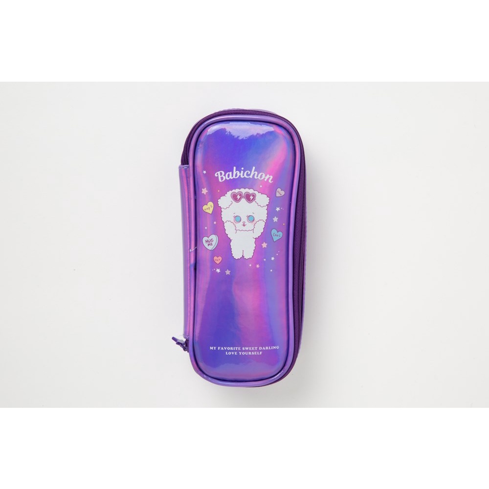 Túi Đựng Bút ARTBOX Họa Tiết Chó Barbichon Nhiều Ngăn Hiệu Ứng Hologram Màu Tím
