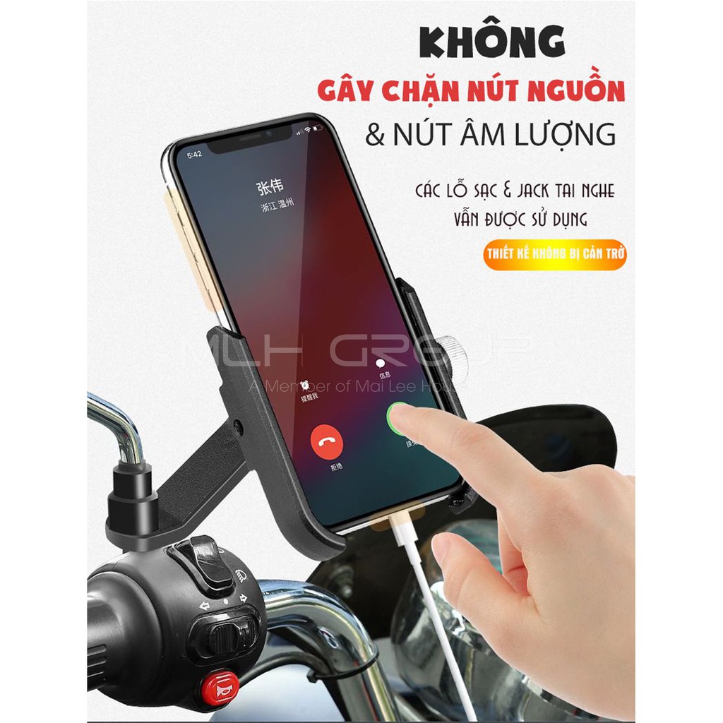 Giá Kẹp Đỡ Điện Thoại Cho Xe Máy/ Xe Gắn Máy/ Xe Moto Hợp Kim Nhôm Cao Cấp Chống Rung, Chống Cướp Giật MLH