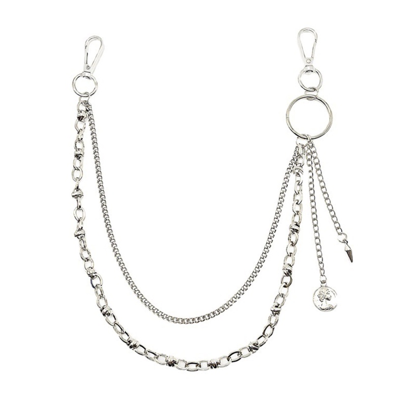 Youyo Quần Dài Phối Chuỗi Xích Hai Lớp Hình Chân Dung Phong Cách Hip hop Đường Phố Cho Nữ