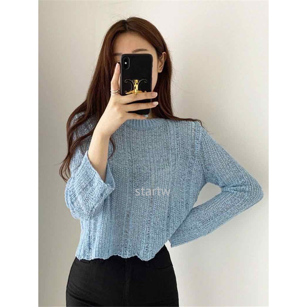 Áo len dệt kim mỏng tay dài dáng rộng thời trang tùy chọn màu sắc cho nữ | BigBuy360 - bigbuy360.vn