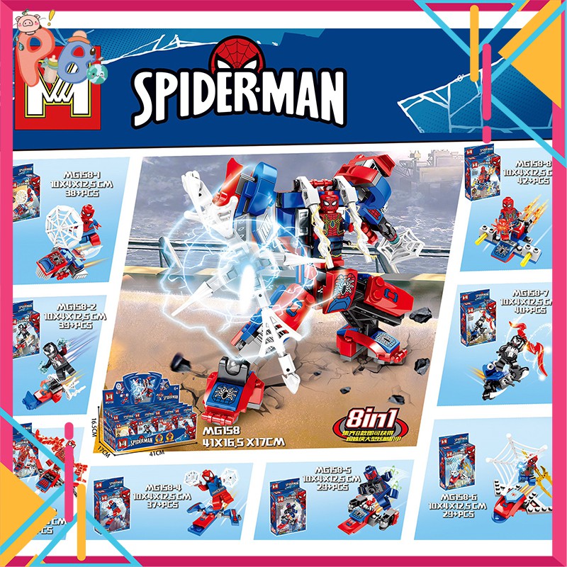 Lego Spiderman 8 In 1 Avenger Marvel - Đồ Chơi Ghép Hình Lego Minecraft Lắp Ghép Người Nhện - 300 Chi Tiết