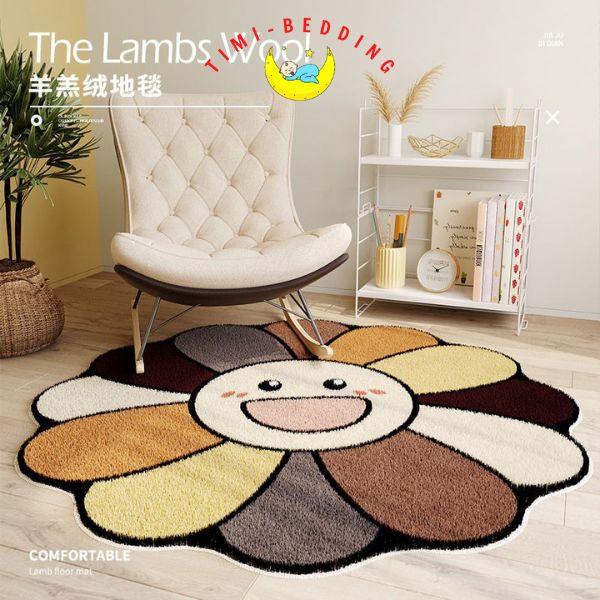 Thảm lau chân 3d hình bông hoa – Thảm lông cừu decor chống trượt, thấm nước kích thước 80x120cm – Timibedding SHOP MH2T