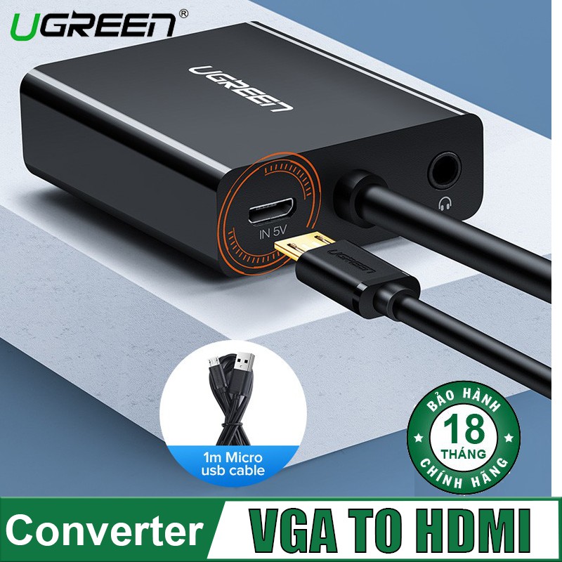 [Mã ELHACE giảm 4% đơn 300K] Cáp Chuyển VGA sang HDMI + Audio 3.5mm Chính Hãng Ugreen 60814 (dài 30cm) CM269