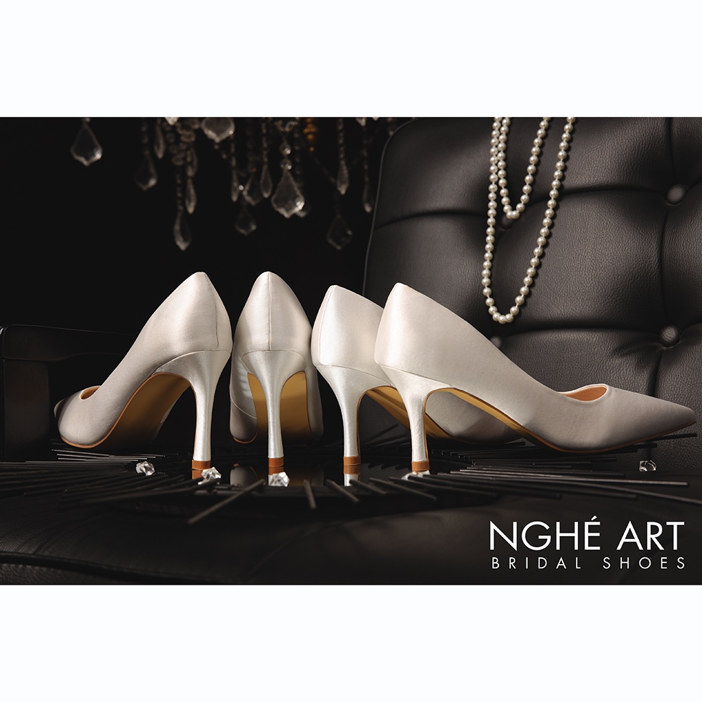 Giày cưới Nghé Art satin trơn 305 trắng