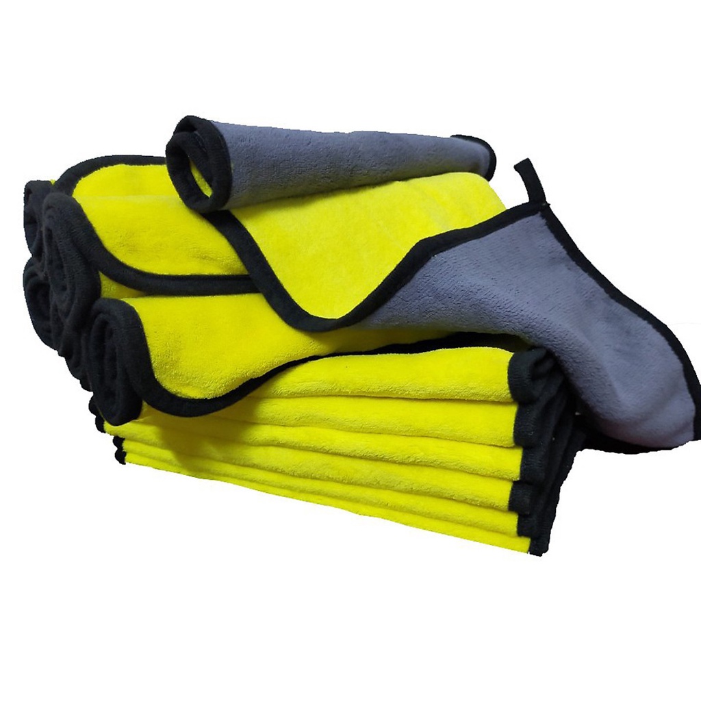 Khăn lau đa năng hai mặt vàng xám Microfiber vệ sinh nội thất xe ô tô, không sổ đông 30x60cm Nhật Bản Mart