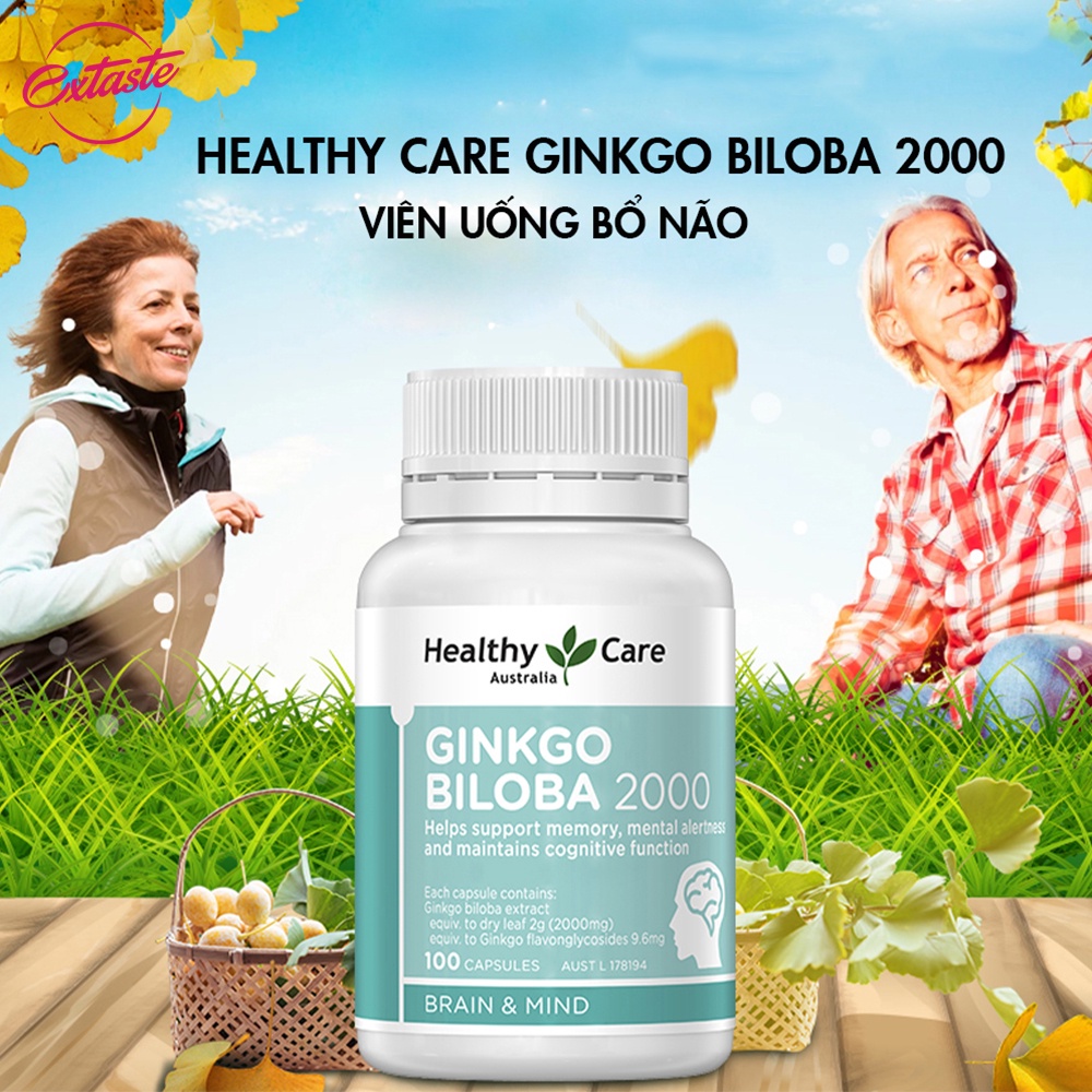 Viên uống bổ não Healthy Care Ginkgo Biloba 2000 tuần hoàn lưu thông máu 100 viên