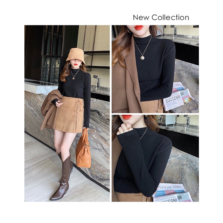 Áo Thun Lông Nhung Tay Dài Cổ Cao Màu Trơn Phong Cách Thời Trang Mùa Thu Mới Dành Cho Nữ