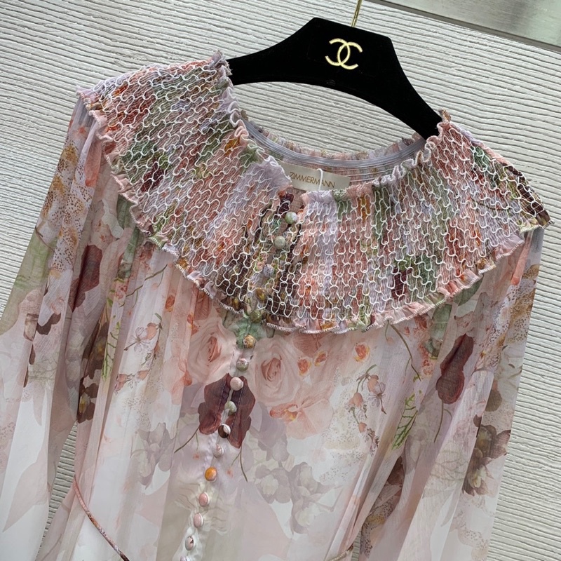 Đầm chễ vai dáng xoè tay bồng thương hiệu Zimmermann cao cấp